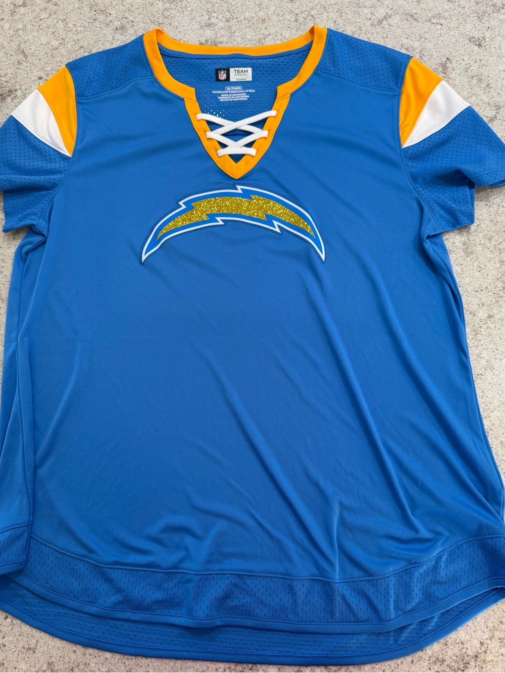 NFL Women’s Blue and Gold Lace-Up Chargers Jersey Top Size XL